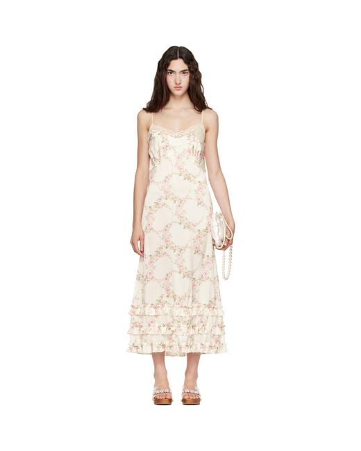 Simone Rocha Natural Off- Ruffle Frill Hem Slip Midi Dress