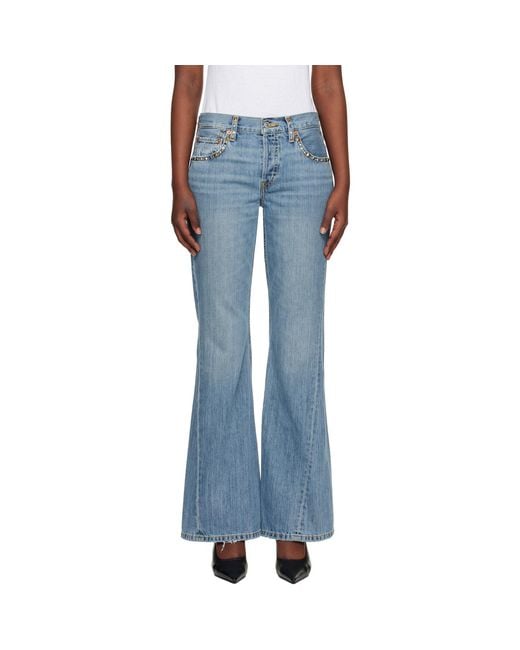 Re/done Blue Twisted Mid Rise Bootcut Jeans