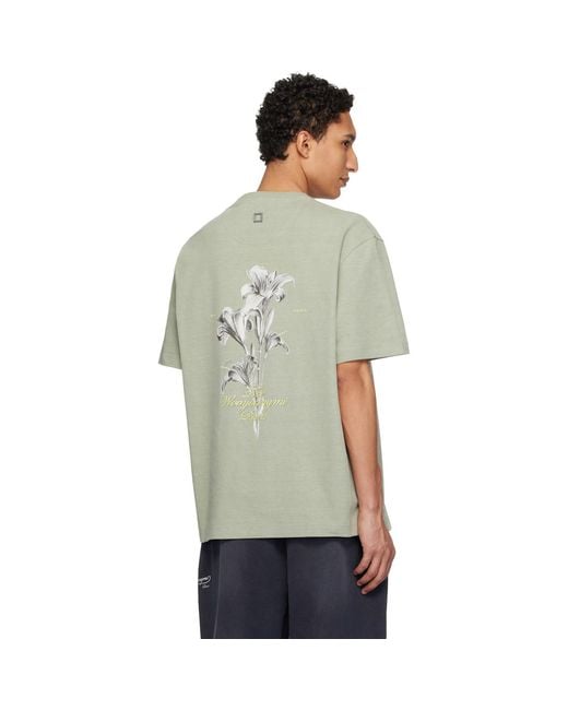 Wooyoungmi Green Khaki Flower Back Logo T-Shirt for men