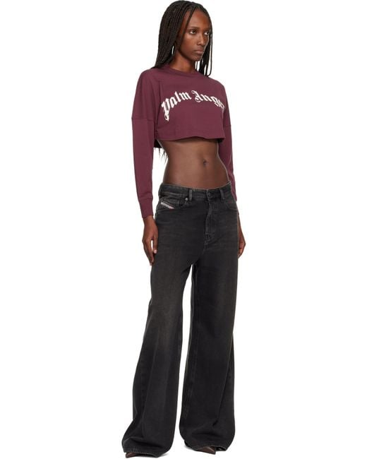 Palm Angels Red Burgundy Curved Logo Crop T-Shirt