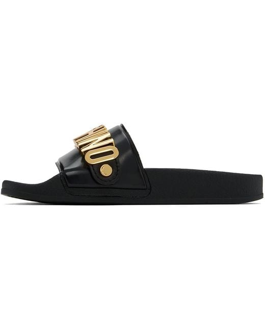 Moschino Black Lettering Logo Pool Slides