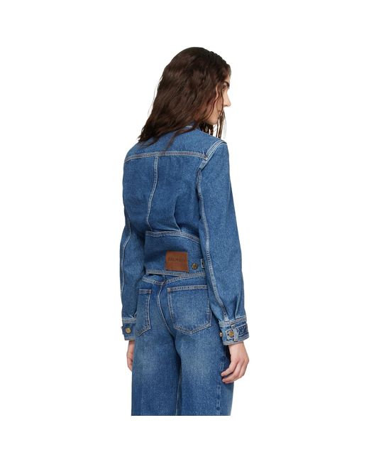 Balmain Blue Cropped Denim Jacket