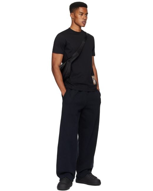 メンズ Burberry ブラック チェック ラベル コットン Tシャツ Black