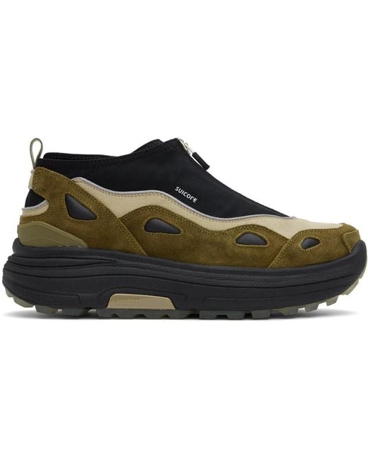 Suicoke Black Khaki Canvas Zip Sneakers for men