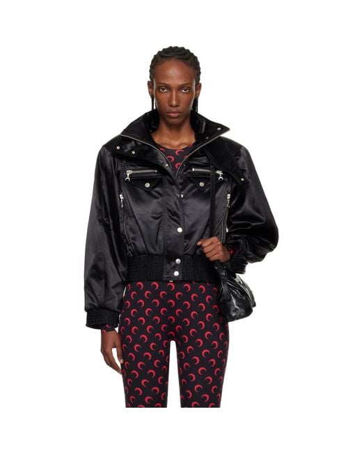 MARINE SERRE Black Satin Nylon Bomber Jacket