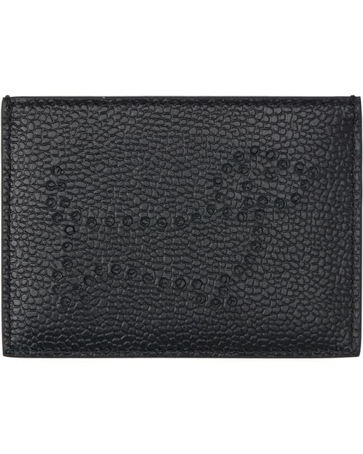 Thom Browne Black Pebble Grain Hector Single Card Holder for men