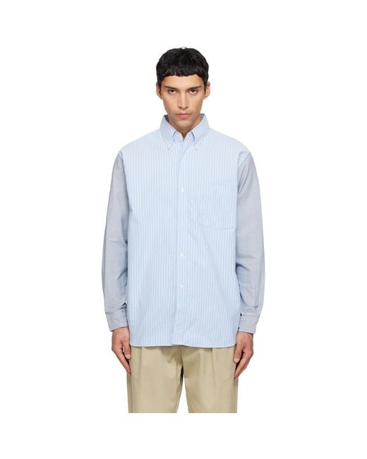 Nanamica Blue Button Down Stripe Storm Shirt for men
