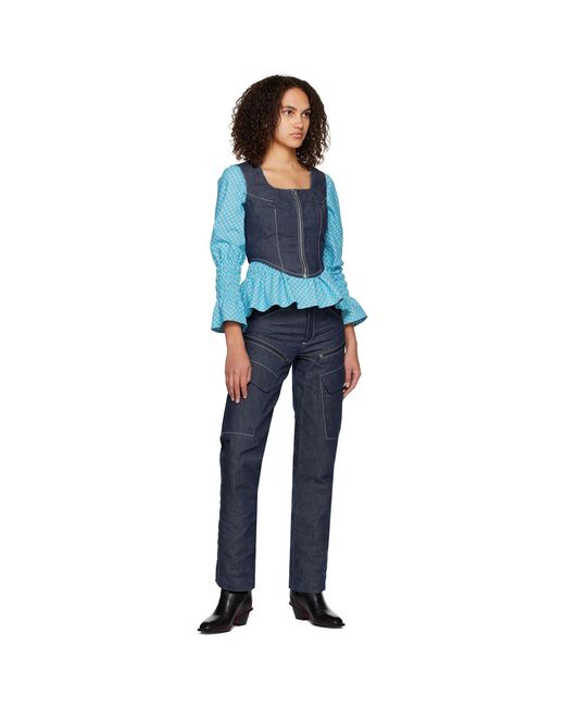 Paria Farzaneh Blue Contrast Stitch Jeans