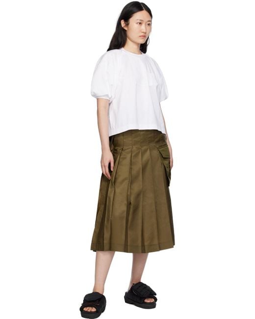 Sacai Green Pleated Midi Skirt