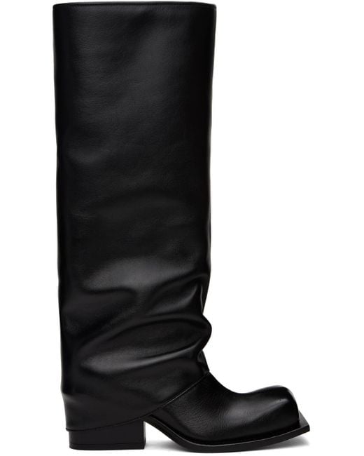 FIDAN NOVRUZOVA Black Buffed Leather Knee-High Chunky Heel Boots