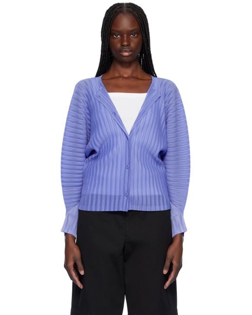 Pleats Please Issey Miyake Blue Rib Pleats February Cardigan