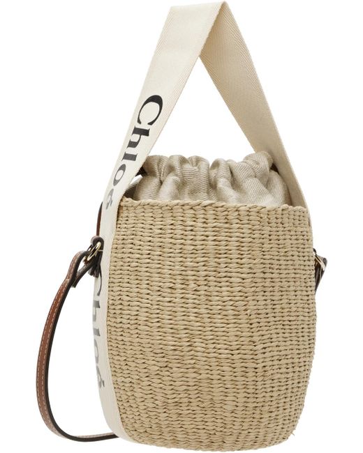 Chloé Natural Beige & Off-white Small Woody Basket Bag