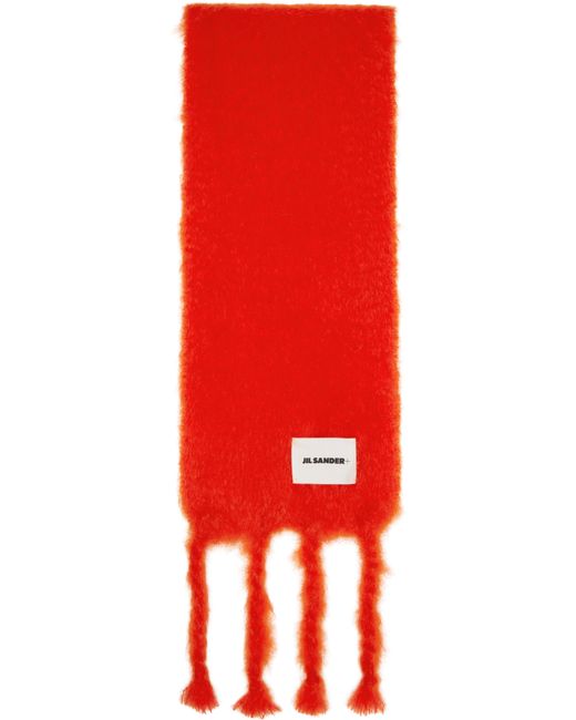 Jil Sander Red Slim Wool Blend Scarf