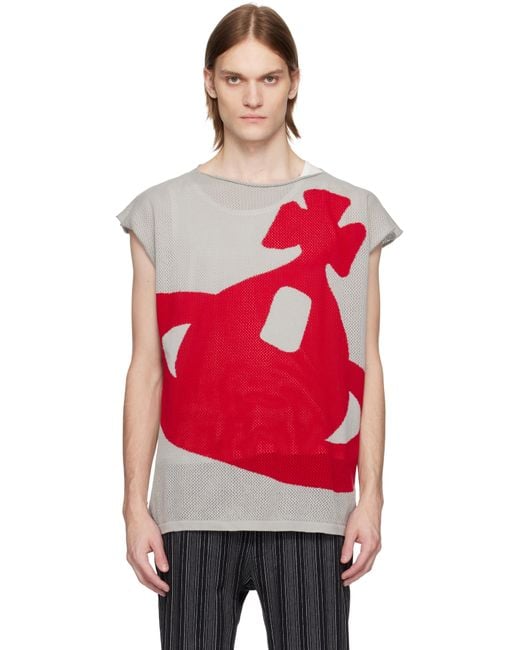 Vivienne Westwood Red Intarsia Pixel Orb Tank Top for men