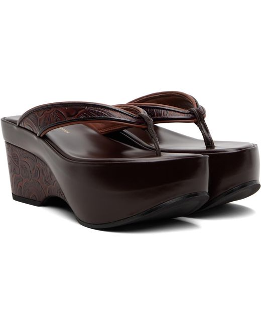 Dries Van Noten Black Burgundy Platform Thong Heeled Sandals