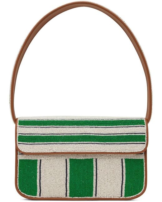 Staud オフホワイト&ーン Tommy ビーズ バッグ Green