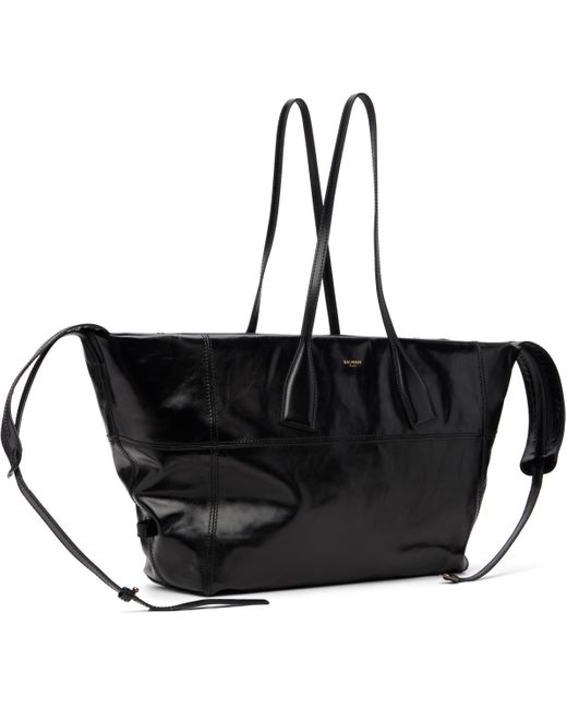 Balmain Black Track Zip Shiny Calfskin Tote for men