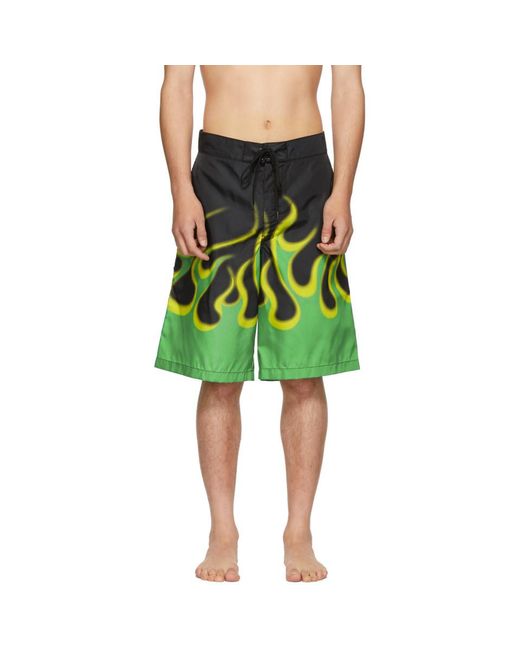 Prada Green Black Flame Bermuda Swim Shorts for men