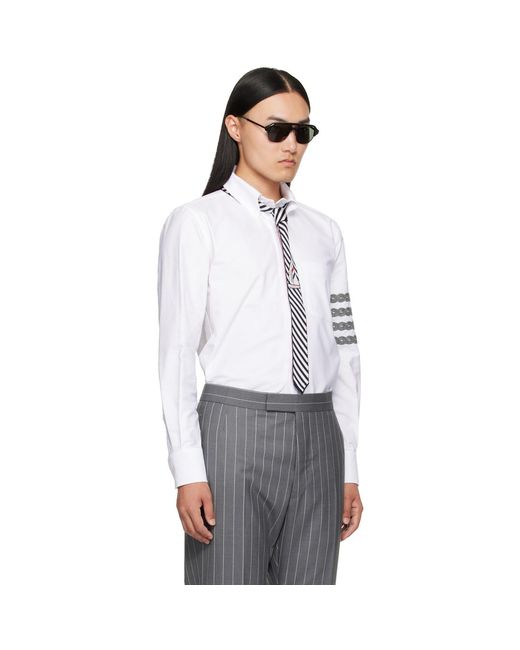 Thom Browne White 4-Bar Unraveling Cable Stitch Shirt for men