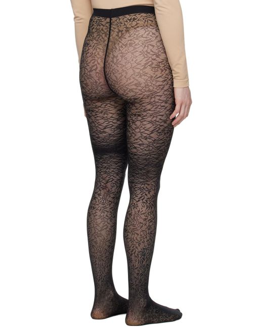 Wolford Black Floral Jacquard Tights