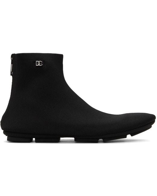 Dolce & Gabbana Black Stretch Mesh Ankle Boots for men