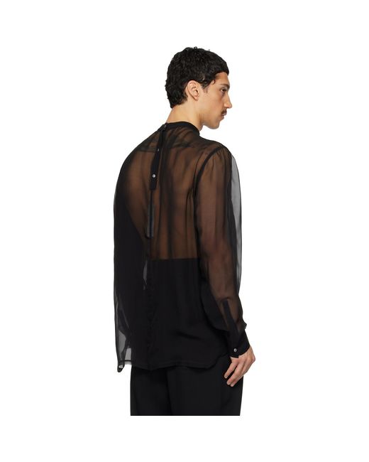 Rick Owens Black Temple Silk Chiffon Fork Shield Top for men