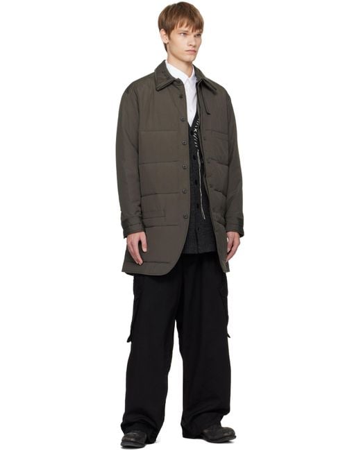 Yohji Yamamoto Black Khaki Broad Gusset Collar Padded Shirt for men