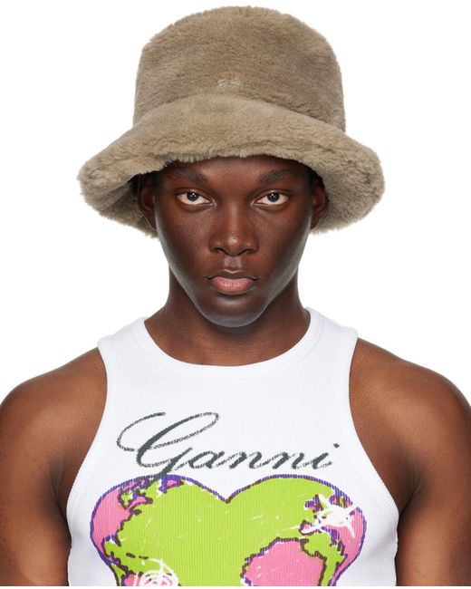 Ganni Green Taupe Fluffy Tech Bucket Hat for men