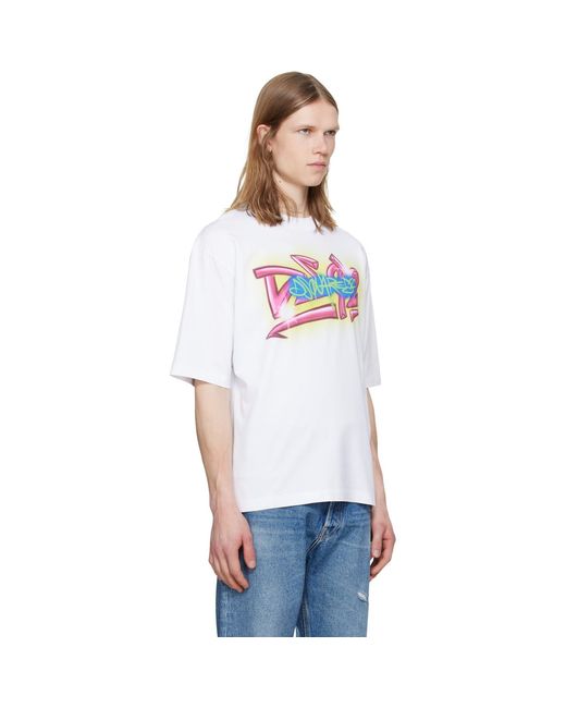 DSquared² White Rebel Tags Loose Fit T-Shirt for men