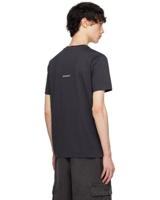 メンズ Givenchy グレー ロゴ刺繍 Tシャツ Black