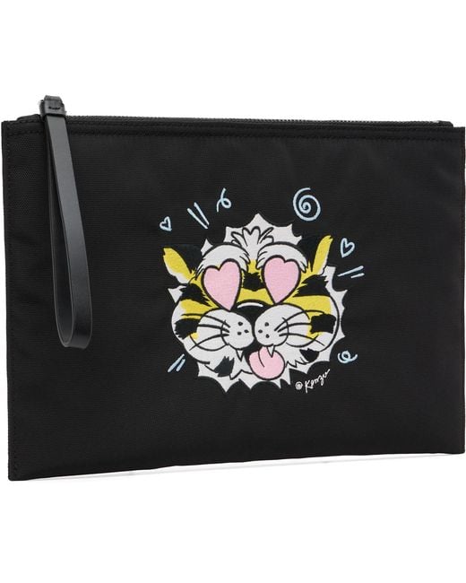 KENZO Black Paris Wild Tiger' Large Pouch for men