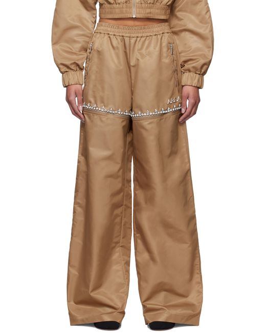 Area タン ラインストーン スリット トラックパンツ Natural