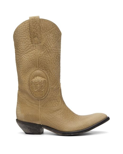 Versace Green Houston Leather Texan Boots