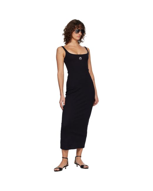 MARINE SERRE Black Moon Logo Ribbed Jersey Maxi Dress