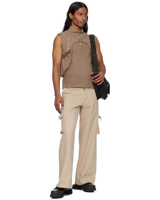 Charlie Constantinou Brown Waffle Jersey Utility Vest for men