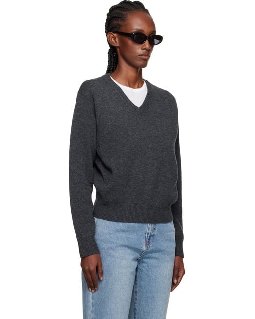 DUNST グレー カシミヤ Vネックセーター Black
