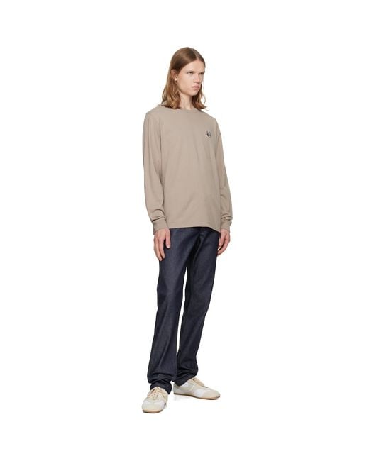 Maison Kitsuné Natural Taupe Fox Head Comfort Long Sleeve T-shirt for men