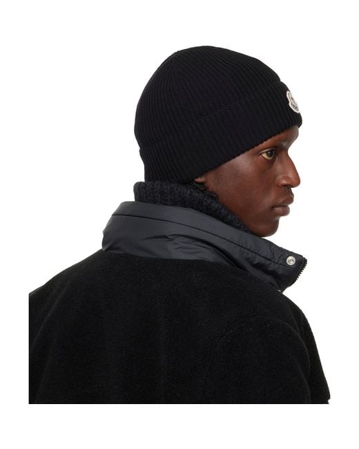 Moncler Black Logo Cotton Beanie for men