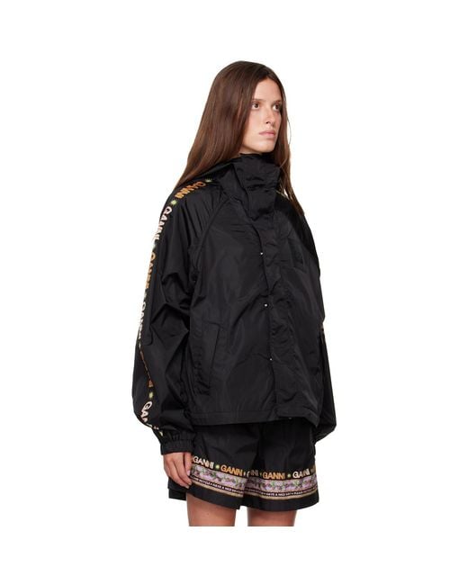 Ganni Black Placement Printed Flyweight Nylon Jacket