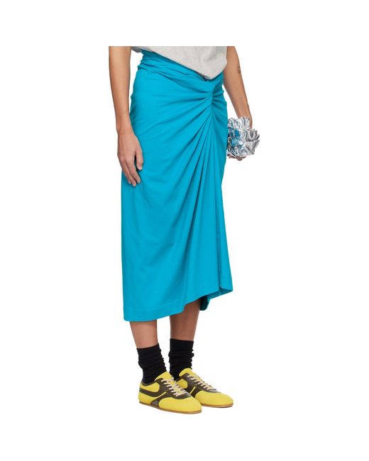 Dries Van Noten Blue Knotted Jersey Midi Skirt