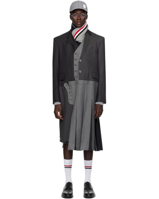 Thom Browne Black Gray Paneled Coat for men