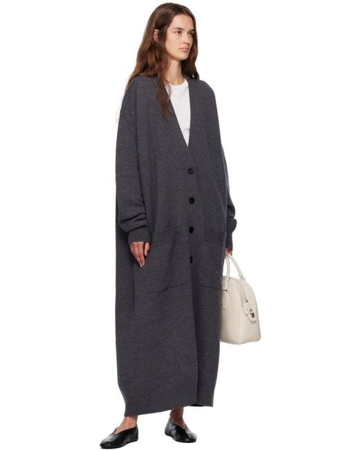 Jil Sander グレー ロングVネック ニットカーディガン Black