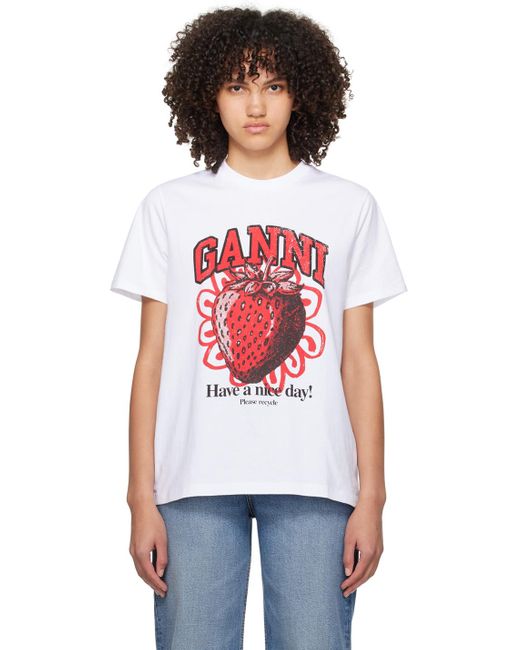 GANNI ストロベリーTシャツ Ganni-Strawberry-Print-Cotton-