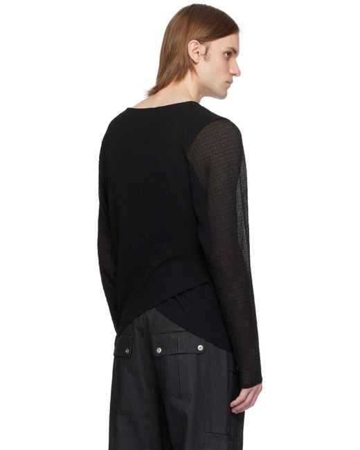 Omar Afridi Black Draped Long Sleeve T-Shirt for men