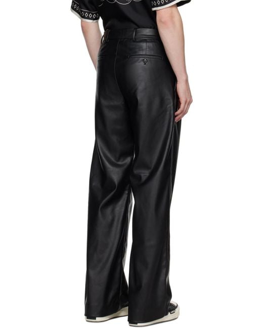 Amiri Black Double Pleat Faux-leather Trousers for men