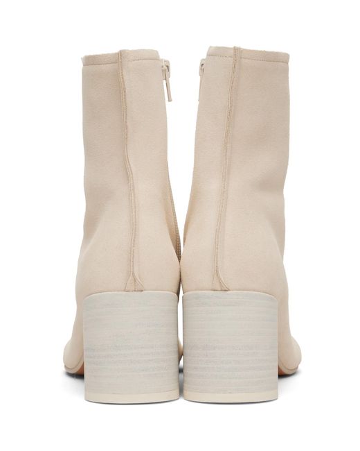 MM6 by Maison Margiela Natural Off- Suede Anatomic Stitch Toe Ankle Boots