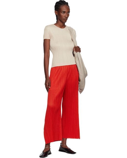 Pleats Please Issey Miyake Red Monthly Colors July Trousers
