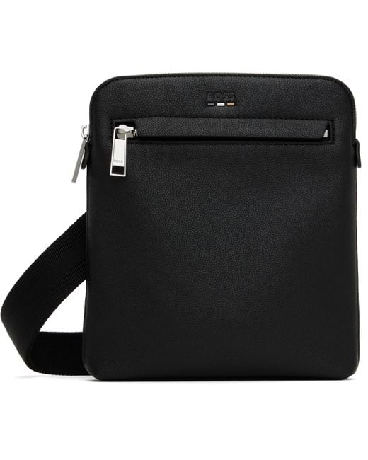 Boss Black Grained Faux-Leather Bag for men