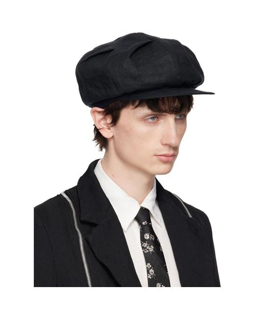 Yohji Yamamoto Black Flax Flat Tuck Casquette Cap for men