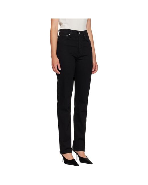 Agolde Black 90's Pinch Waist High Rise Straight Long Jeans